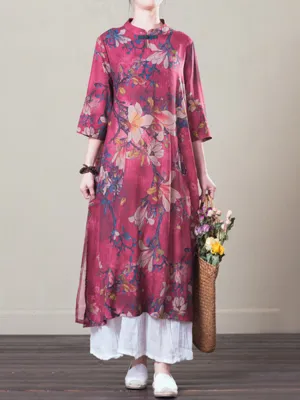 Vintage Floral Print Layered Dresses
