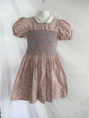 Vintage Handmade Floral Calico GIRLS Dress Spring Summer WHITE MULTI