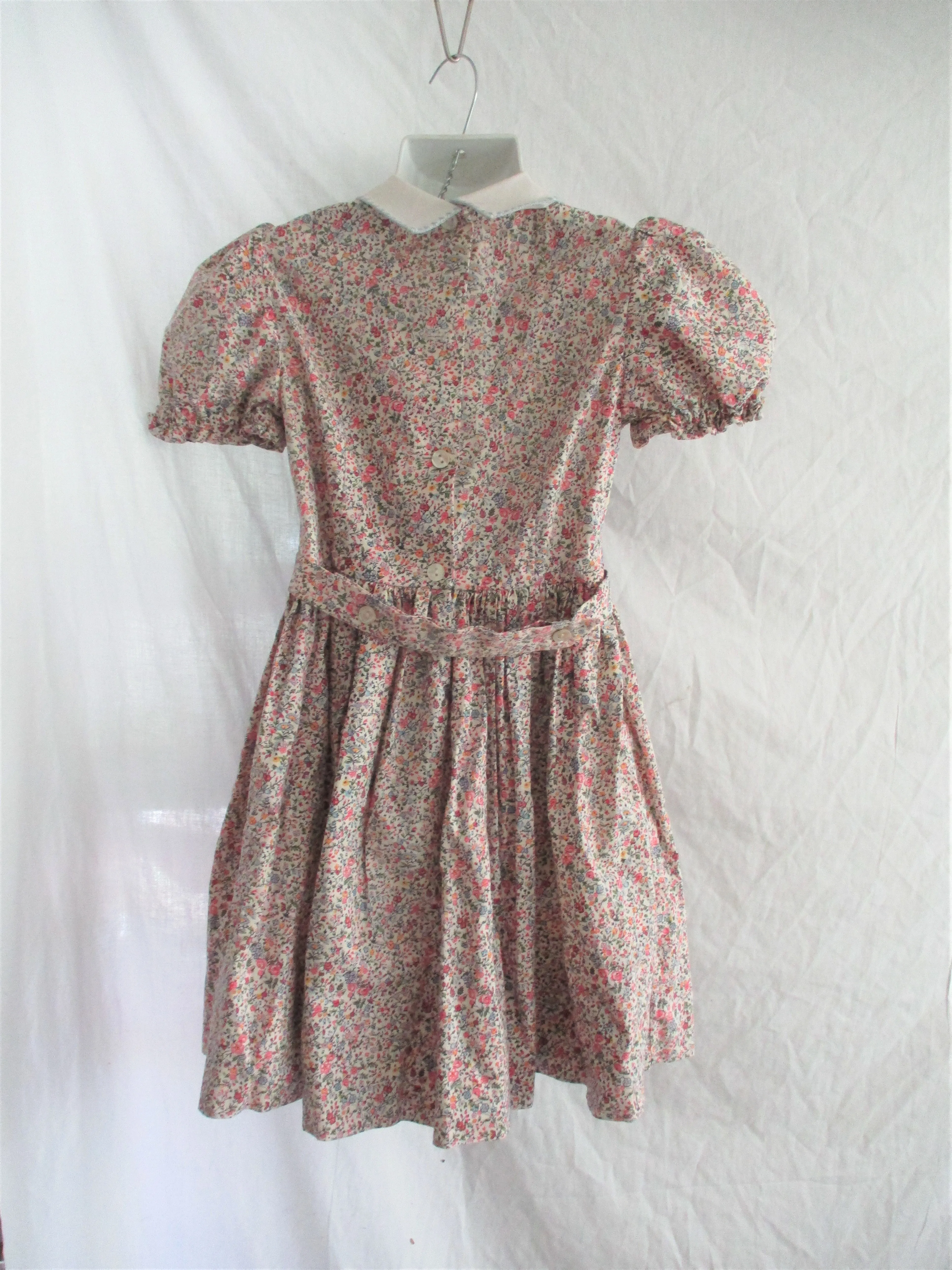 Vintage Handmade Floral Calico GIRLS Dress Spring Summer WHITE MULTI