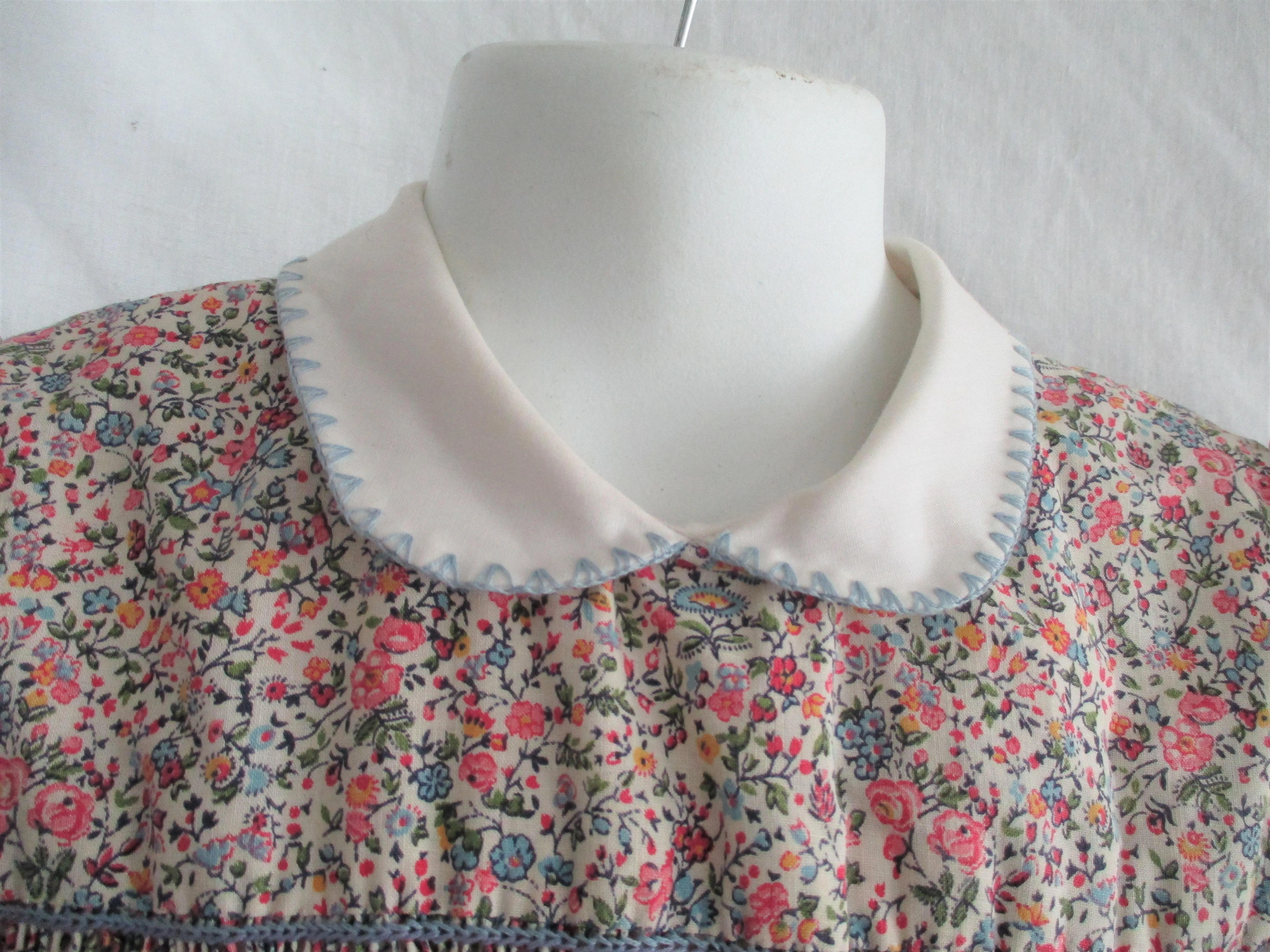 Vintage Handmade Floral Calico GIRLS Dress Spring Summer WHITE MULTI