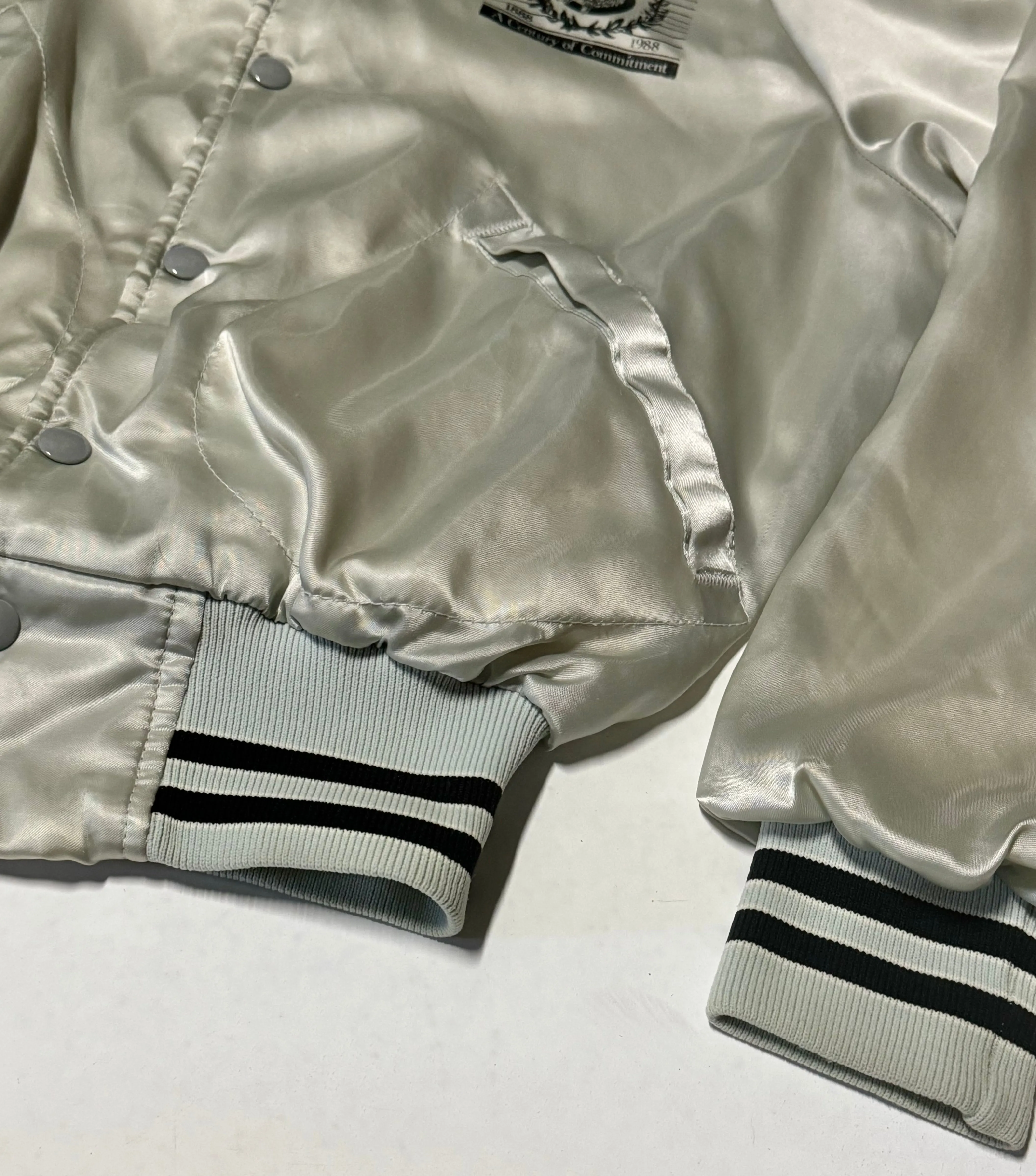 Vintage ‘Loyal Order of Moose’  Silver Satin Bomber Jacket (M)