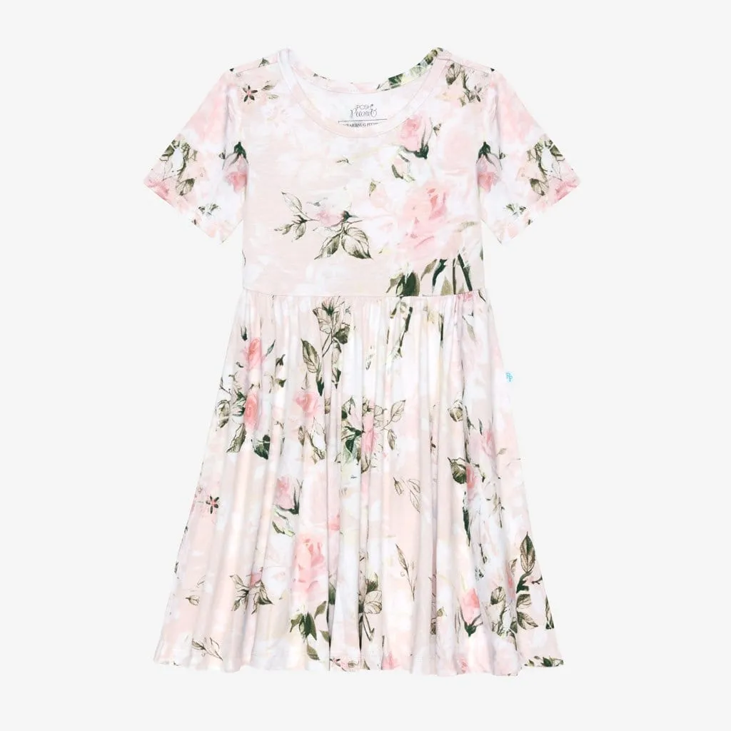 Vintage Pink Rose Twirl Dress