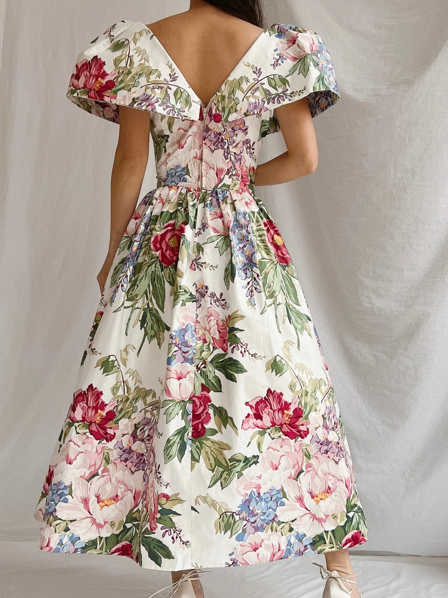 Vintage Polished Cotton Floral Dress - XS