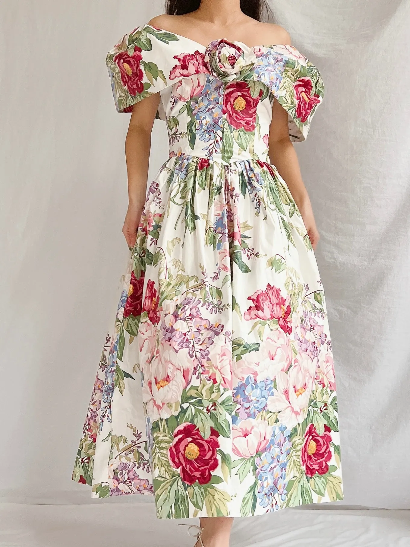 Vintage Polished Cotton Floral Dress - XS