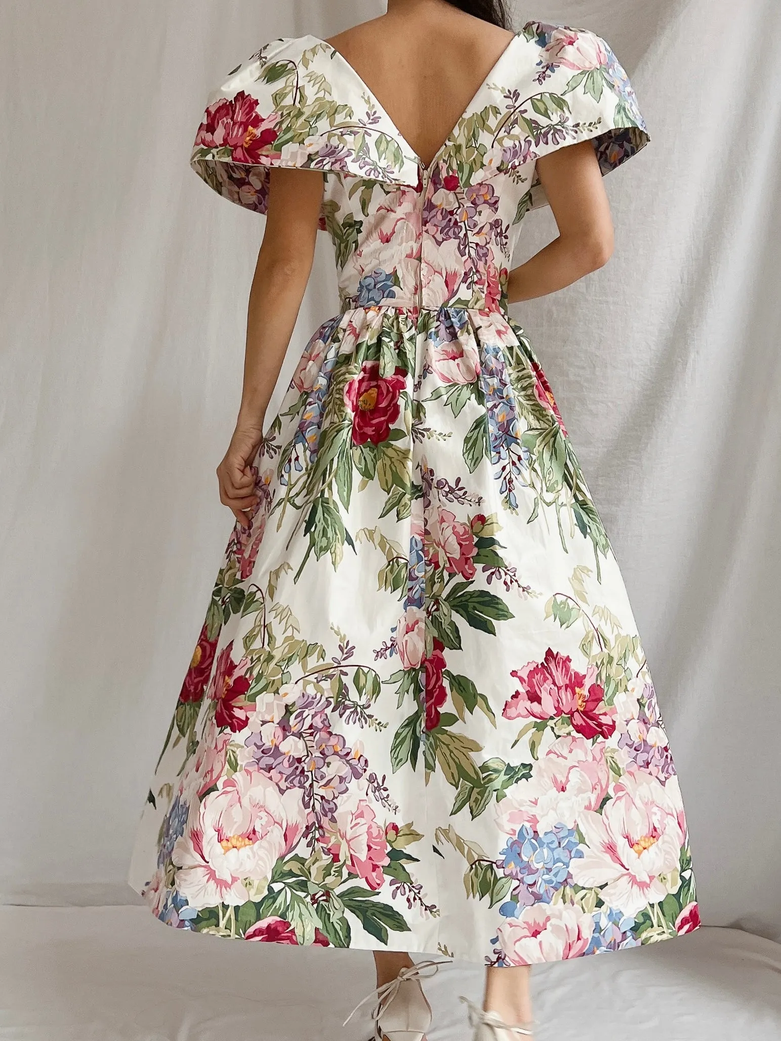 Vintage Polished Cotton Floral Dress - XS