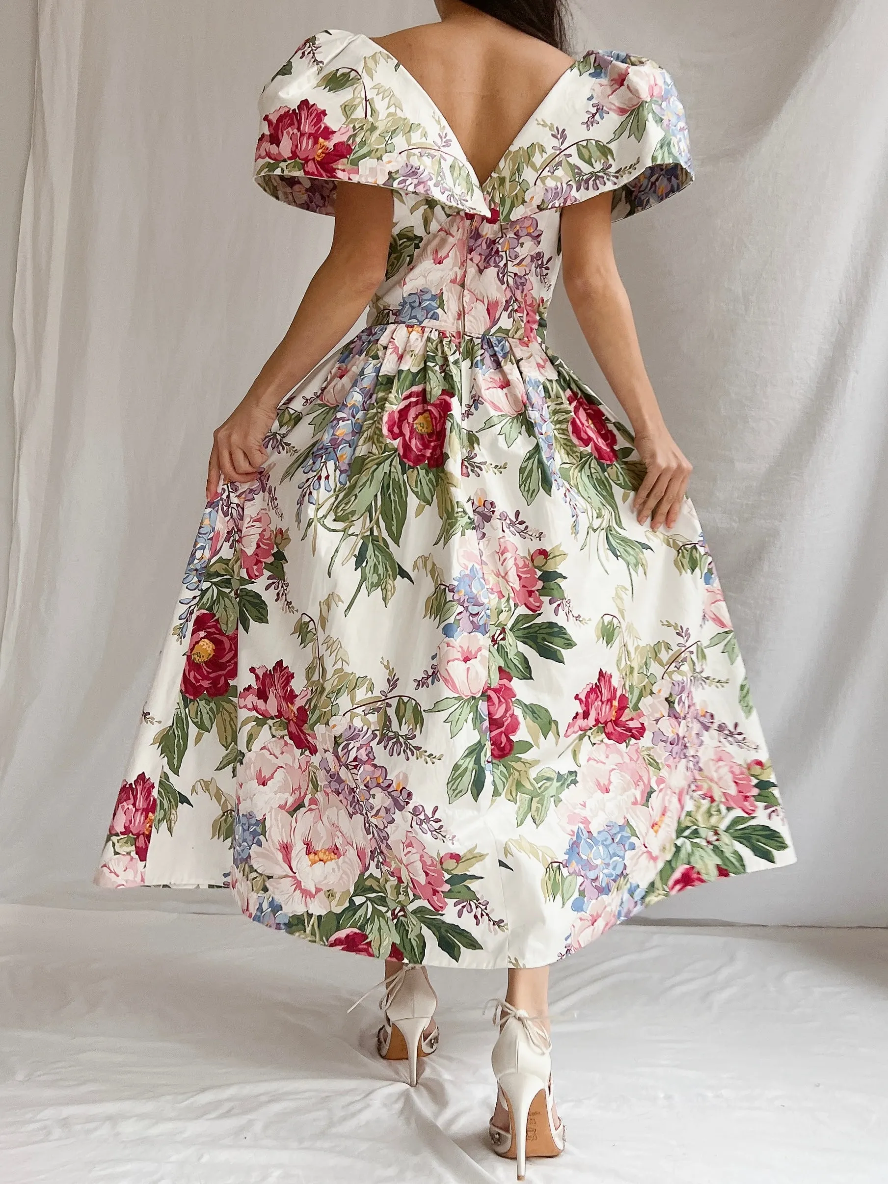 Vintage Polished Cotton Floral Dress - XS