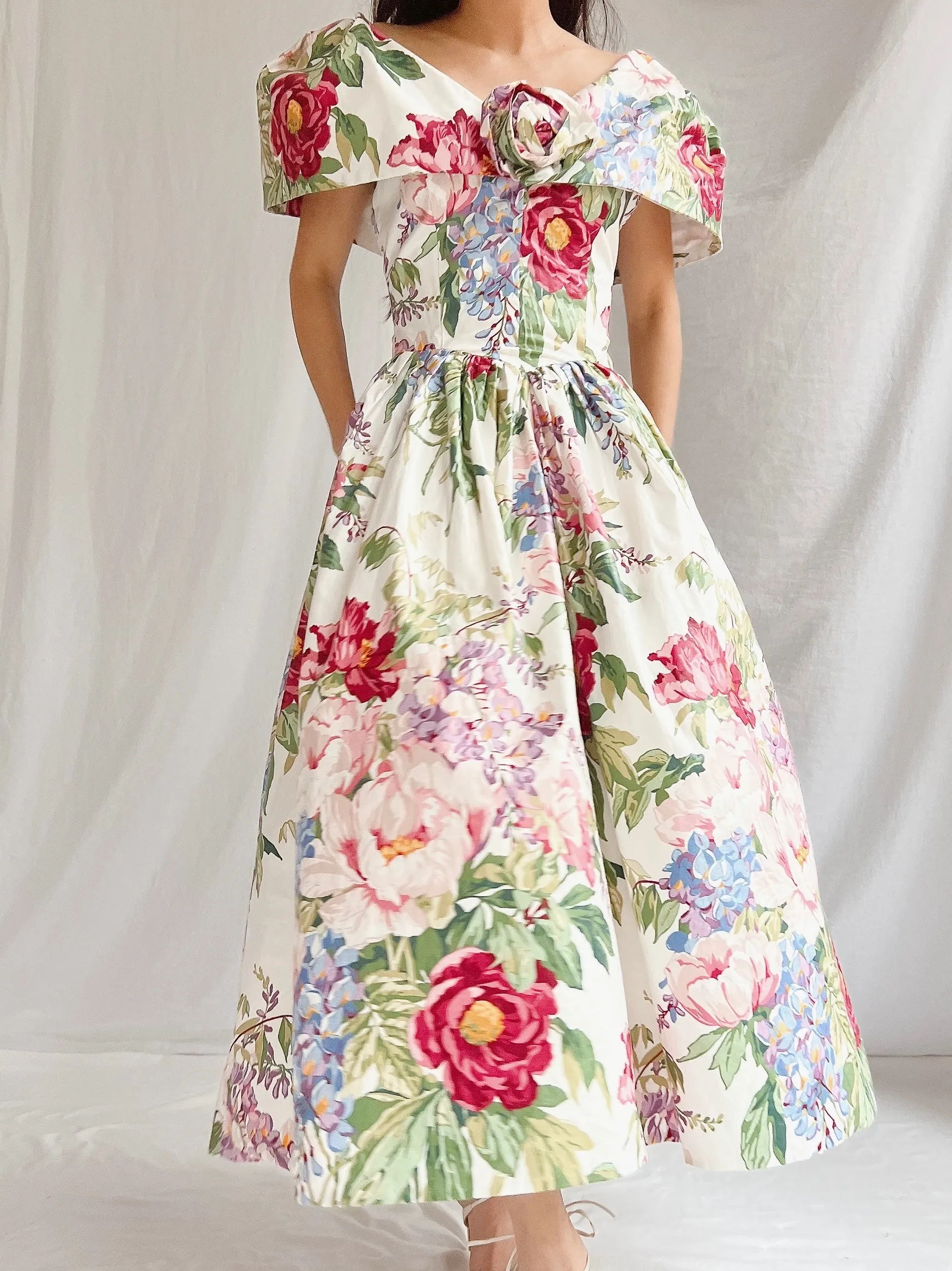 Vintage Polished Cotton Floral Dress - XS