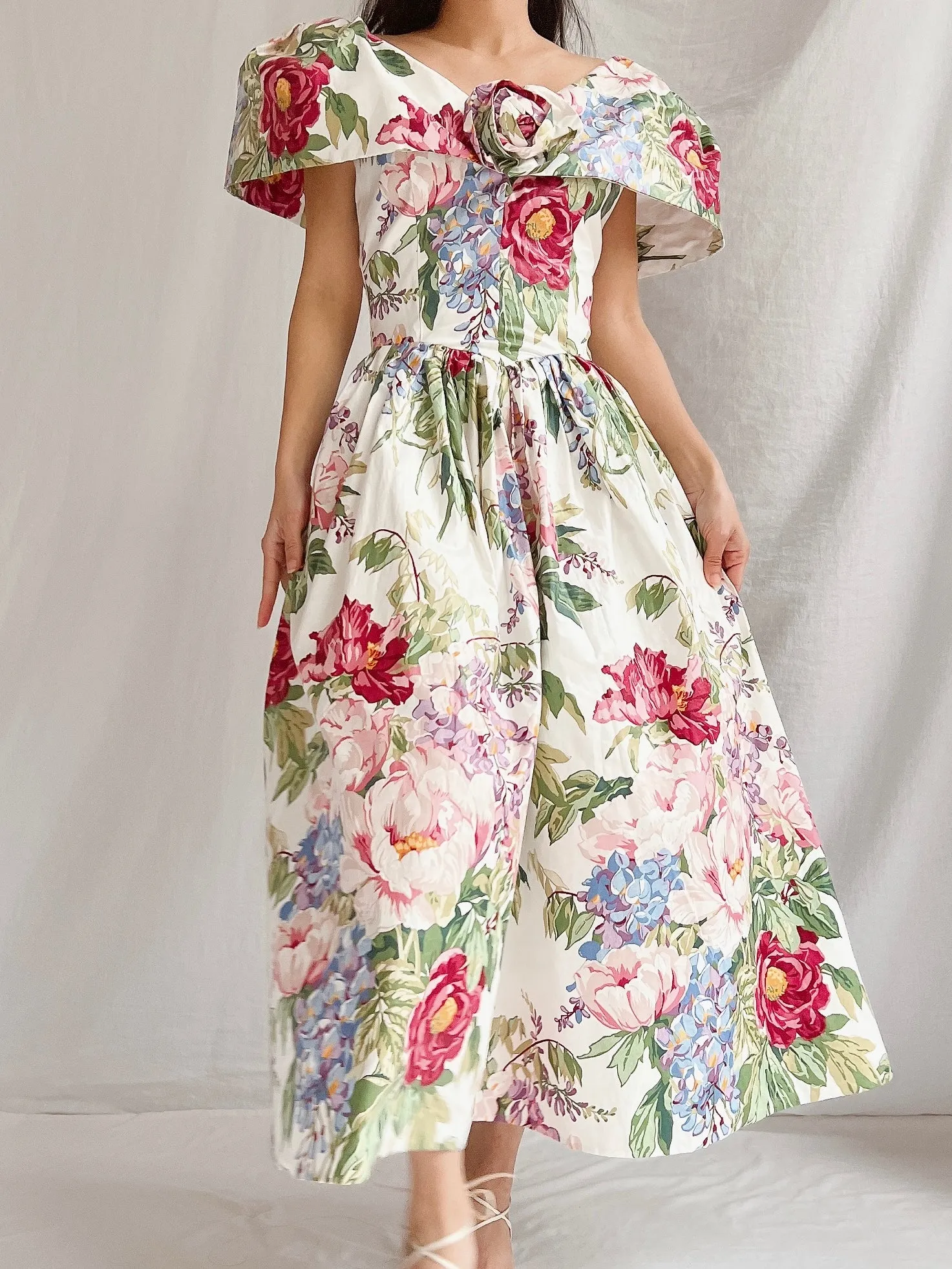Vintage Polished Cotton Floral Dress - XS