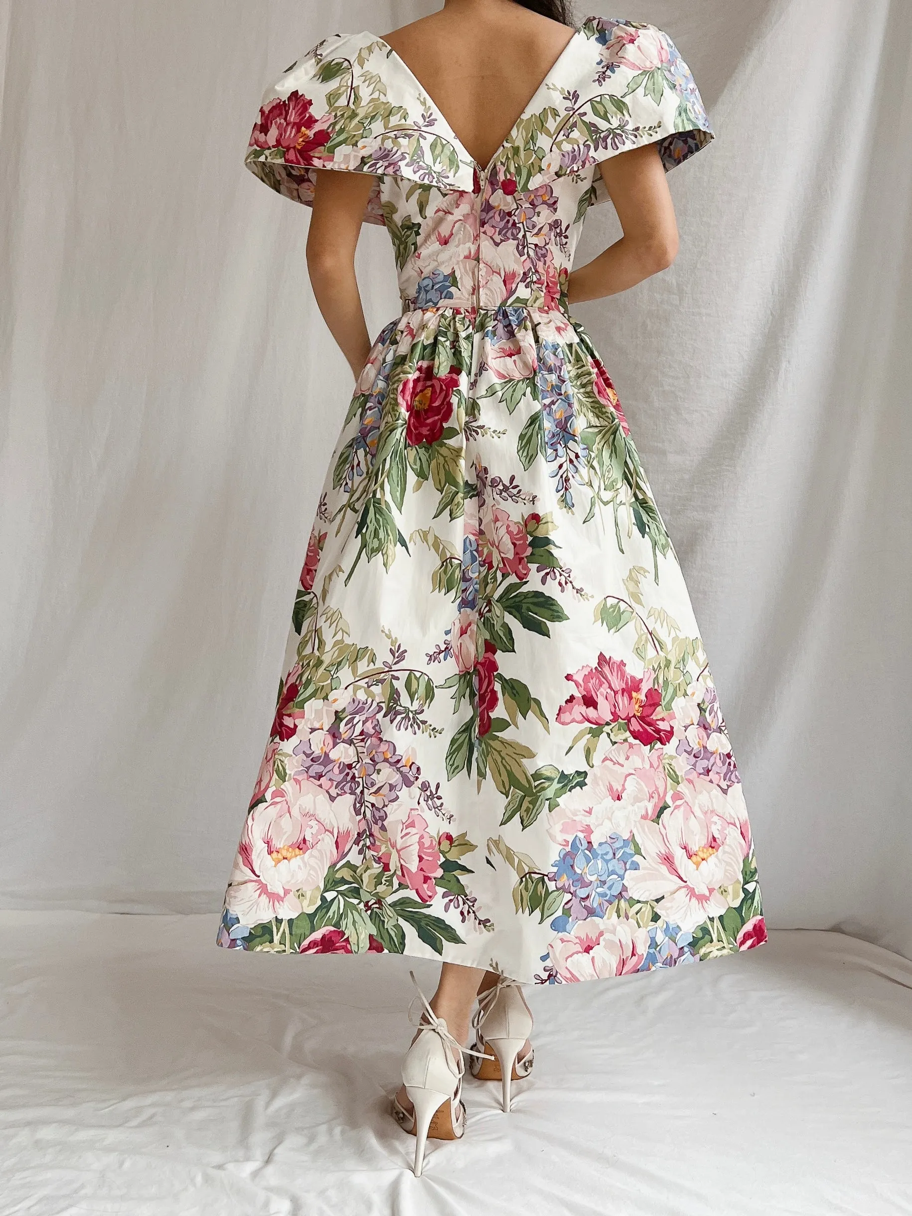 Vintage Polished Cotton Floral Dress - XS