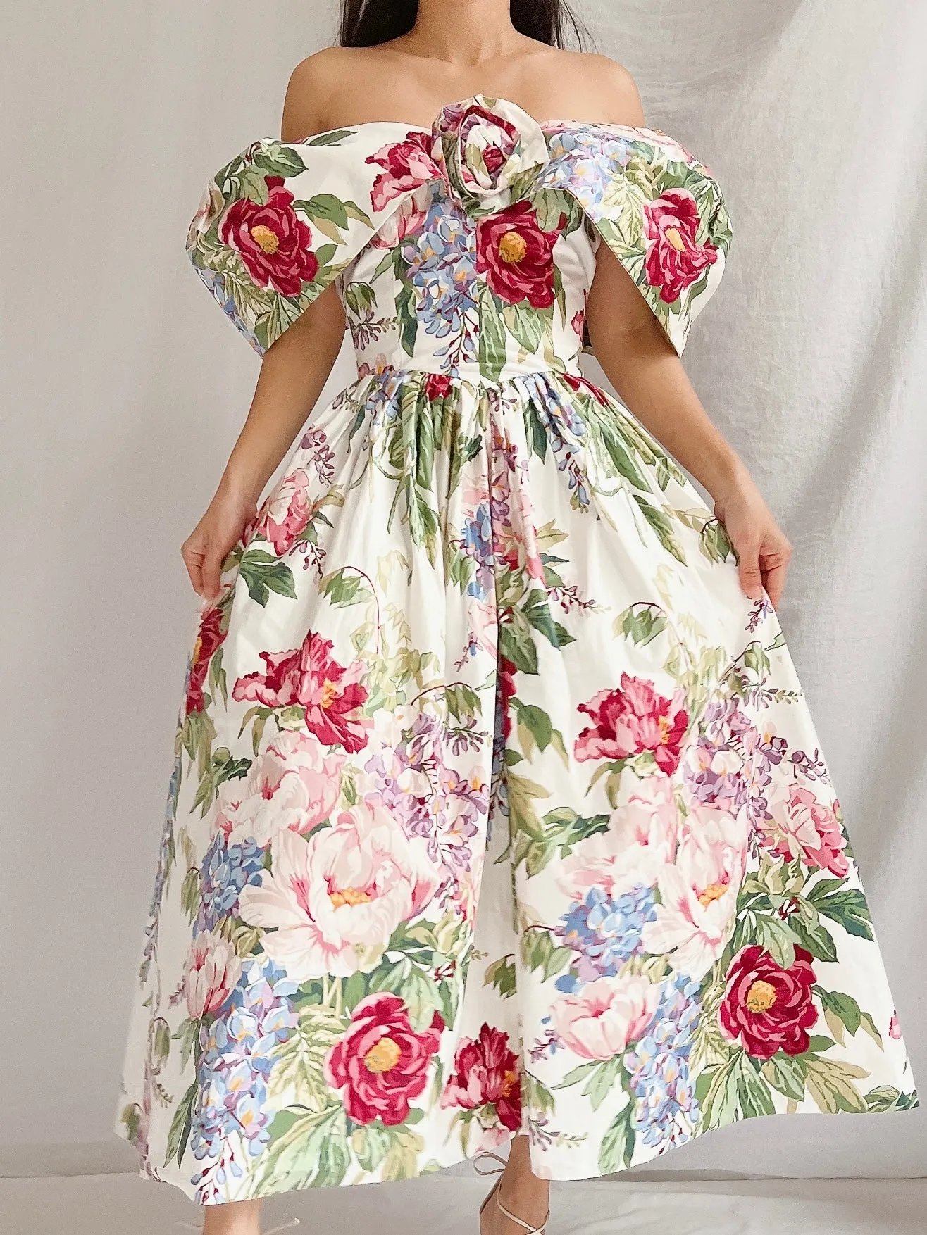 Vintage Polished Cotton Floral Dress - XS