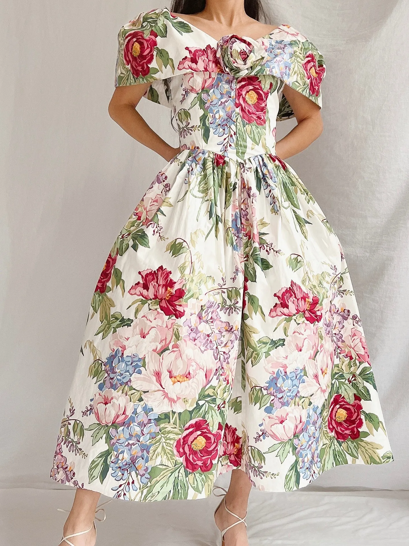 Vintage Polished Cotton Floral Dress - XS
