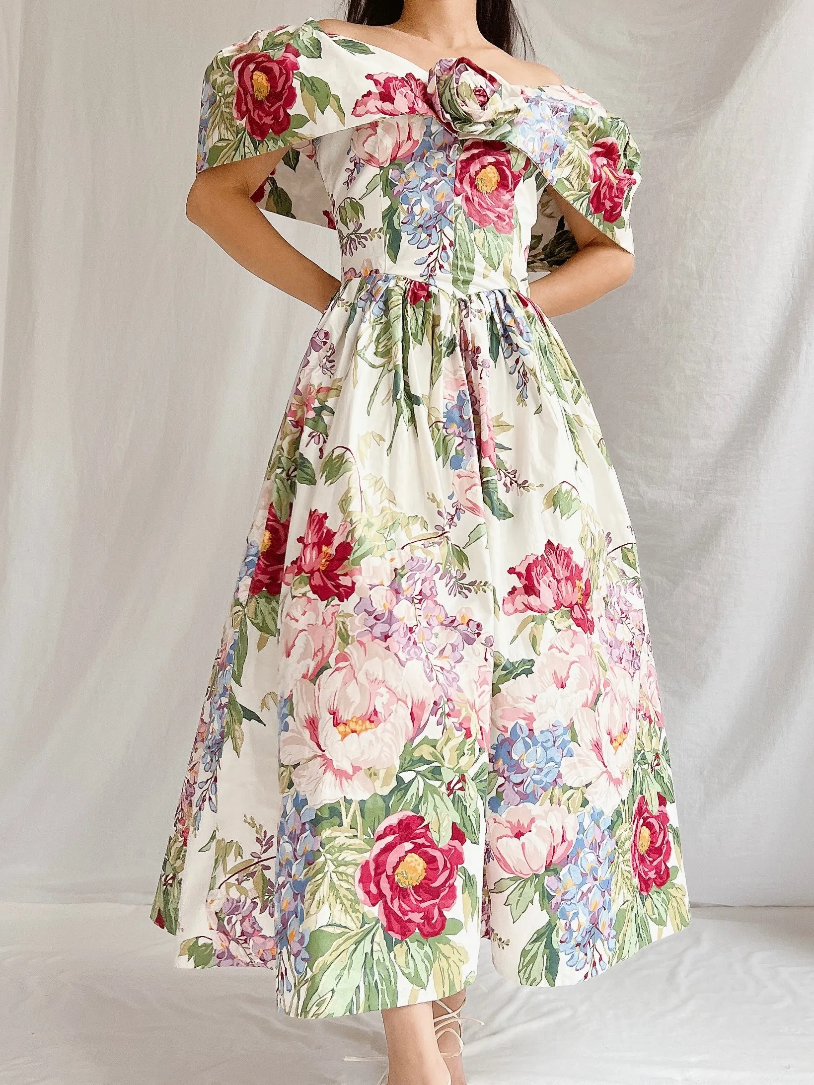 Vintage Polished Cotton Floral Dress - XS