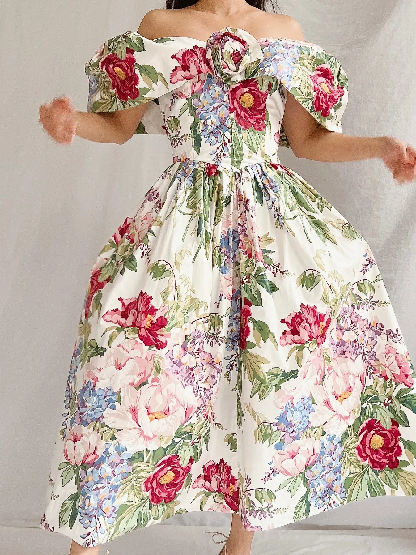 Vintage Polished Cotton Floral Dress - XS