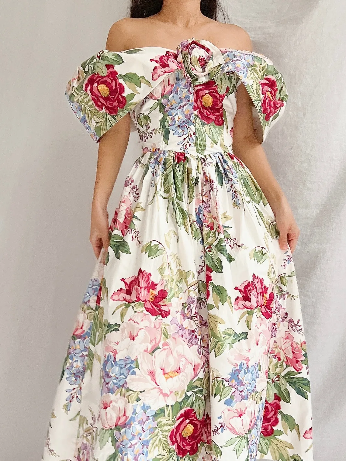 Vintage Polished Cotton Floral Dress - XS