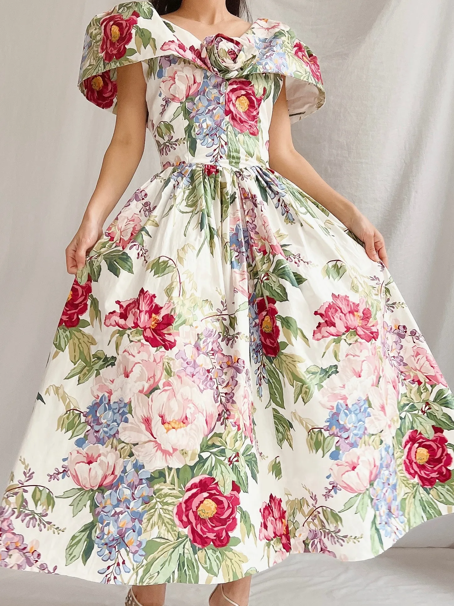 Vintage Polished Cotton Floral Dress - XS