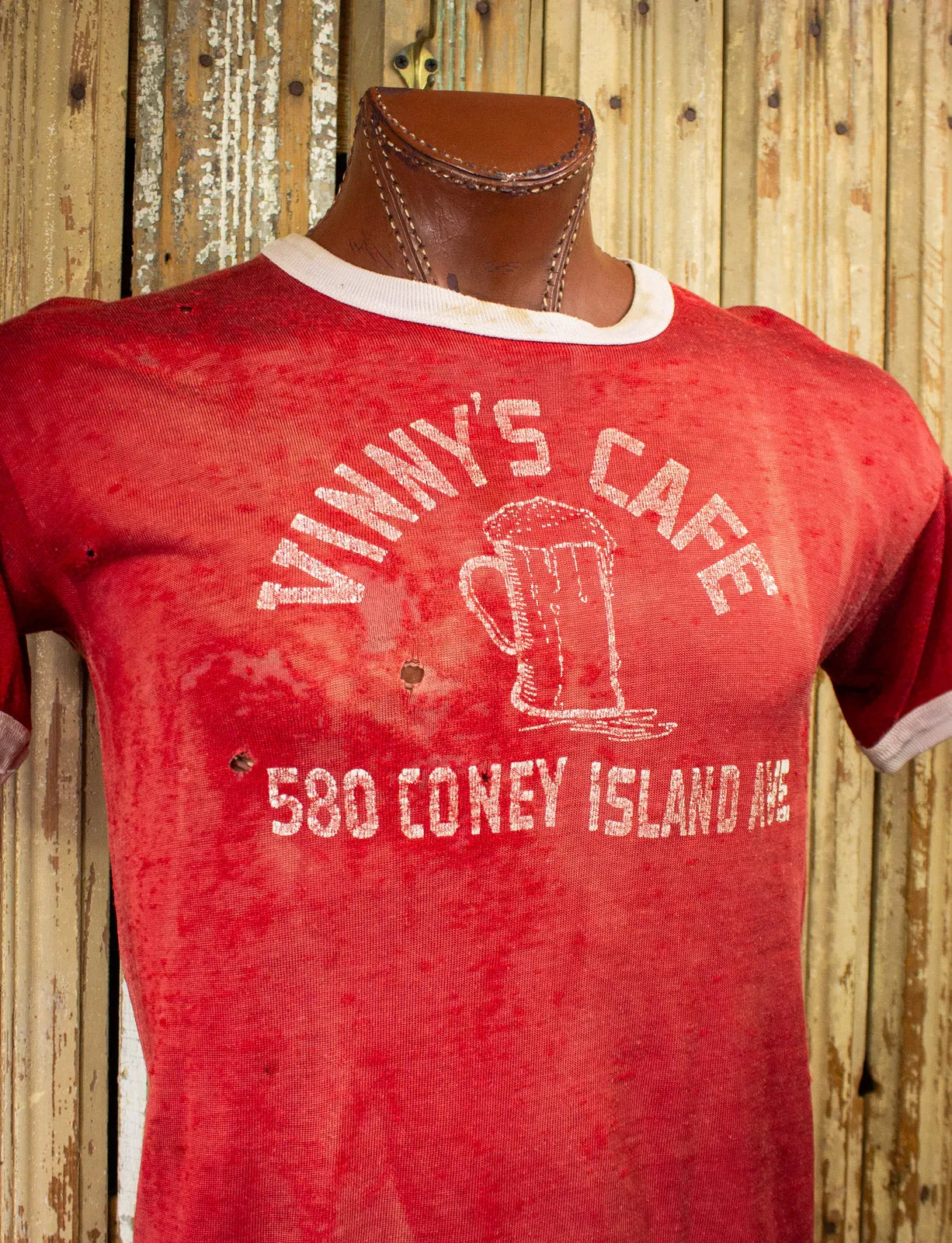 Vintage Vinny's Cafe Graphic Ringer T Shirt 50s Red Medium