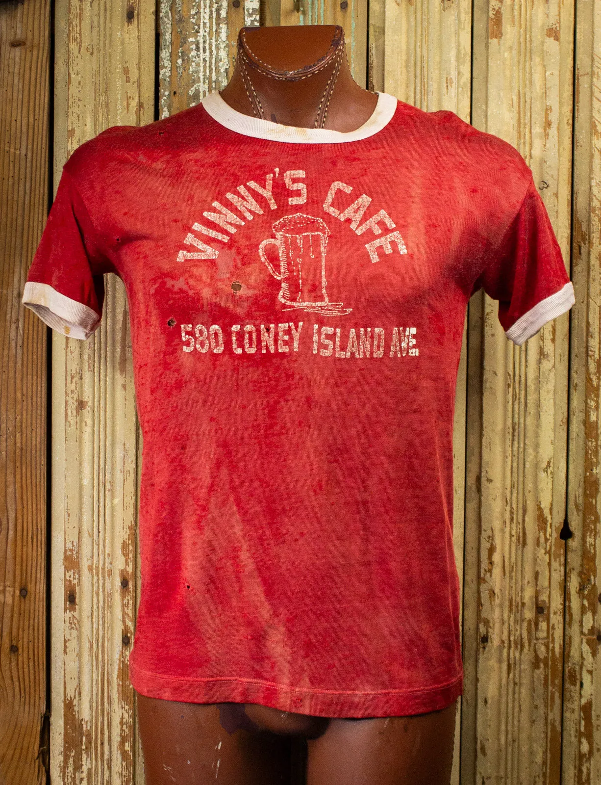 Vintage Vinny's Cafe Graphic Ringer T Shirt 50s Red Medium