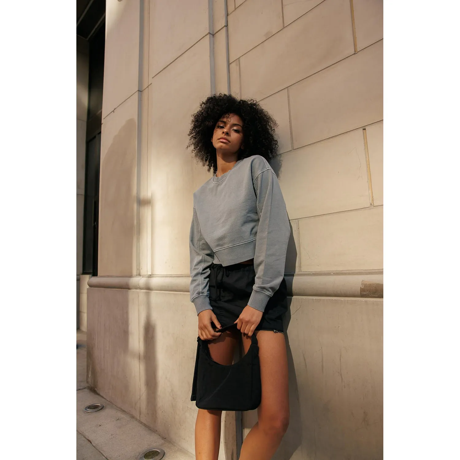 Vintage Washing Cropped Pullover Sweatshirts - Washed Grey