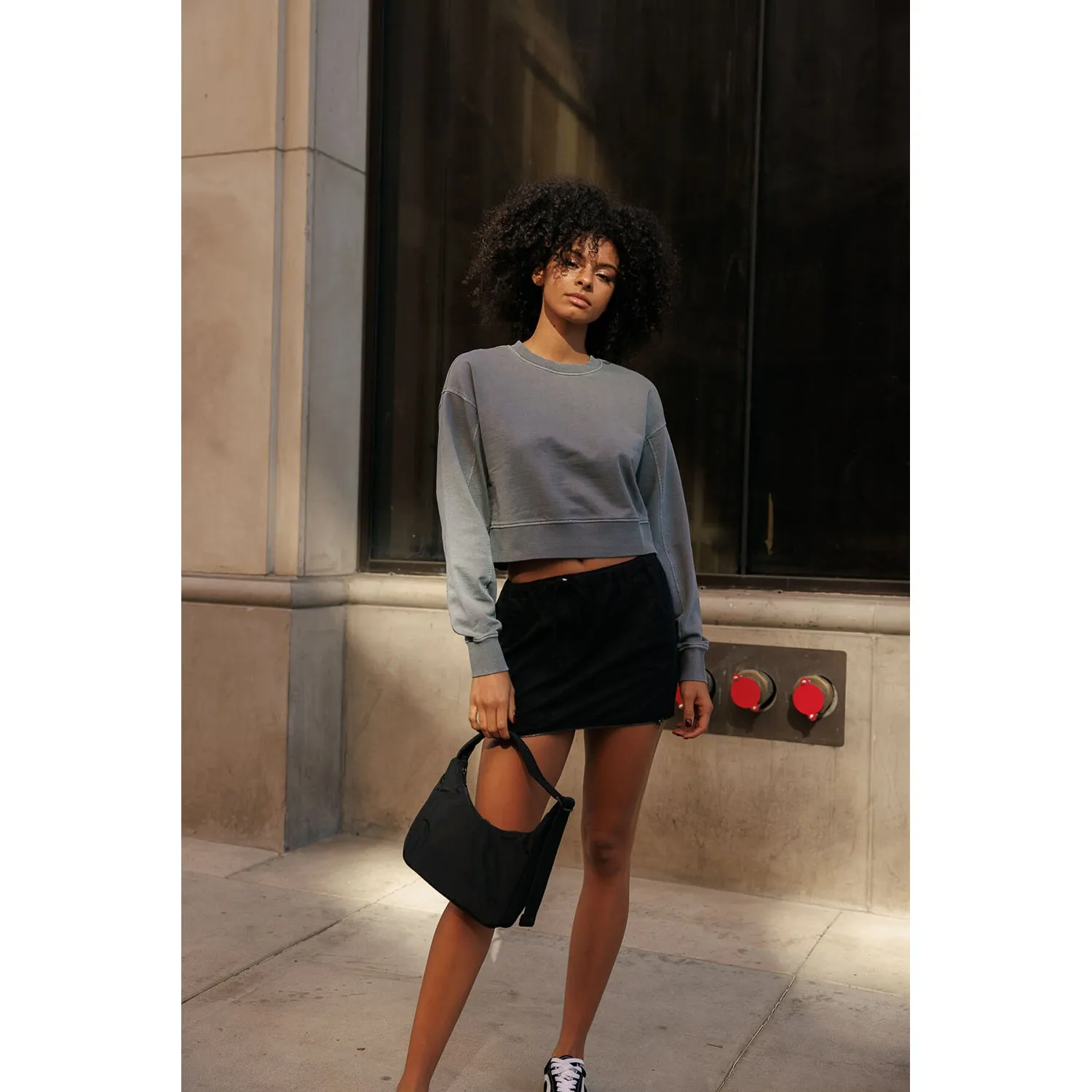 Vintage Washing Cropped Pullover Sweatshirts - Washed Grey