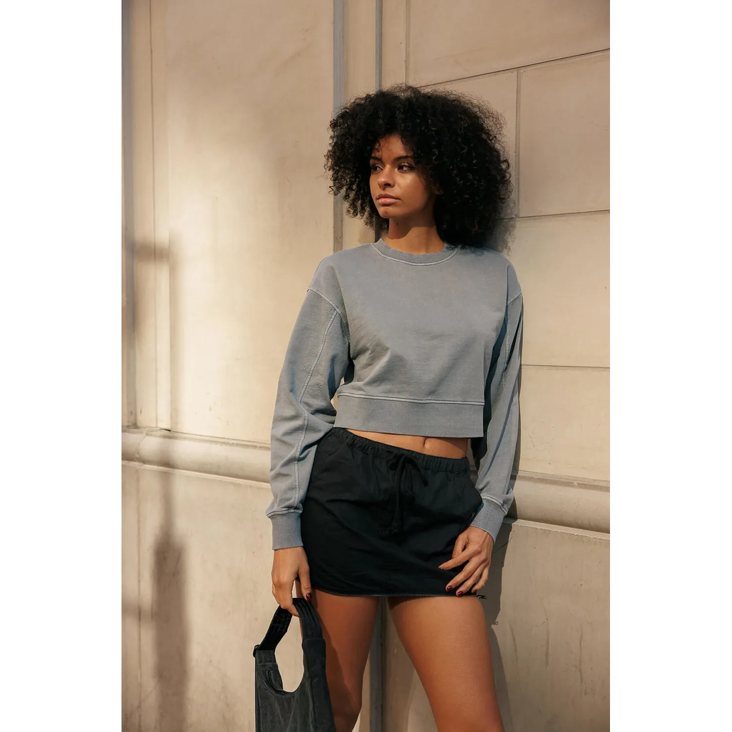 Vintage Washing Cropped Pullover Sweatshirts - Washed Grey