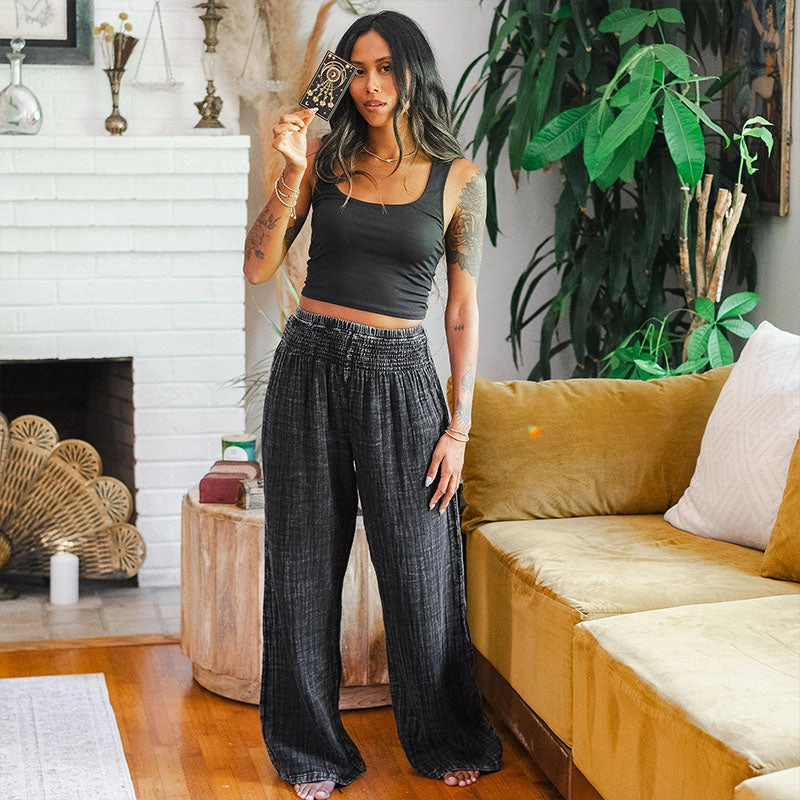 Vintage Black Wide Leg Cotton Pants Move Freely Performance Support