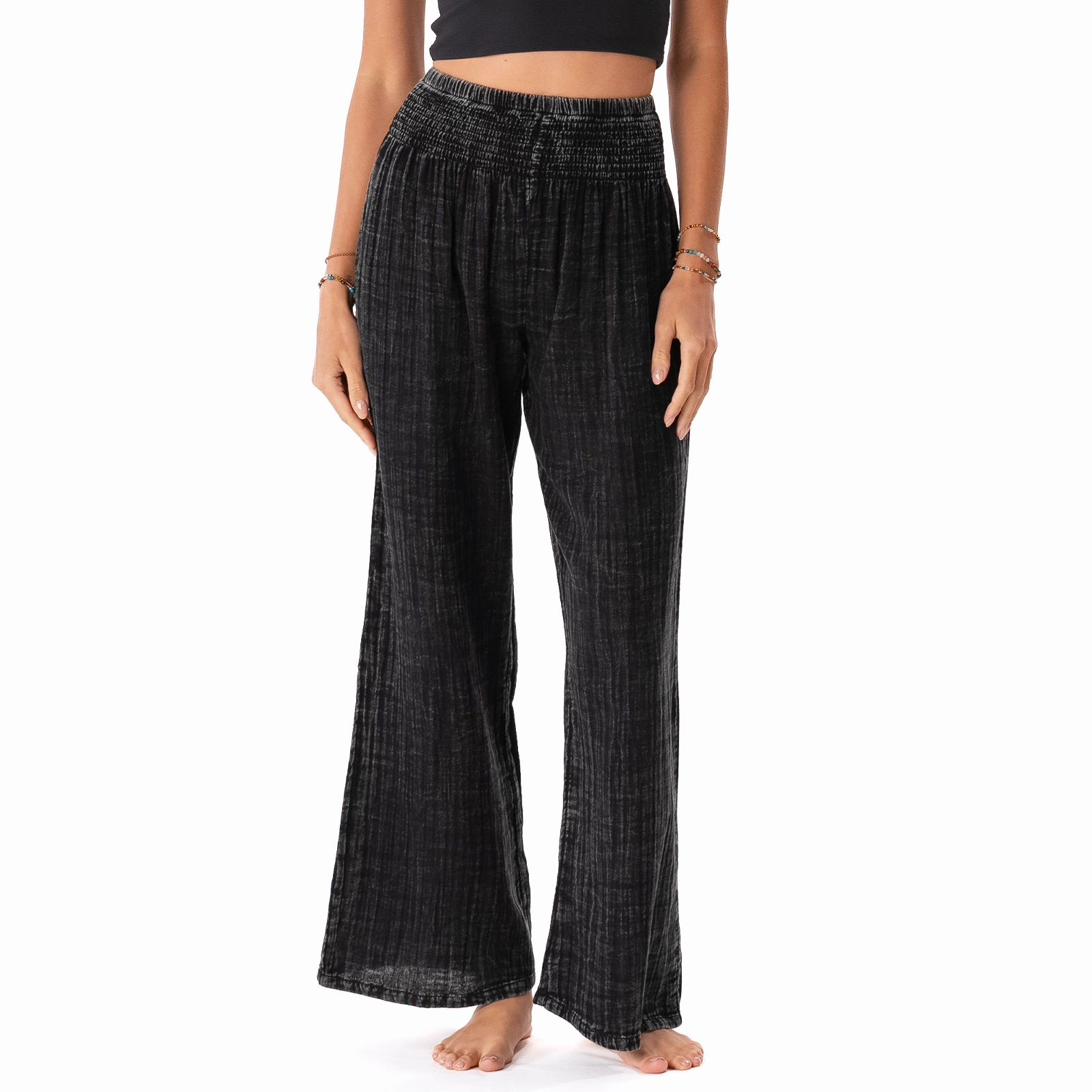 Chilly Comfort Eco Dye Process Vintage Black Wide Leg Cotton Pants