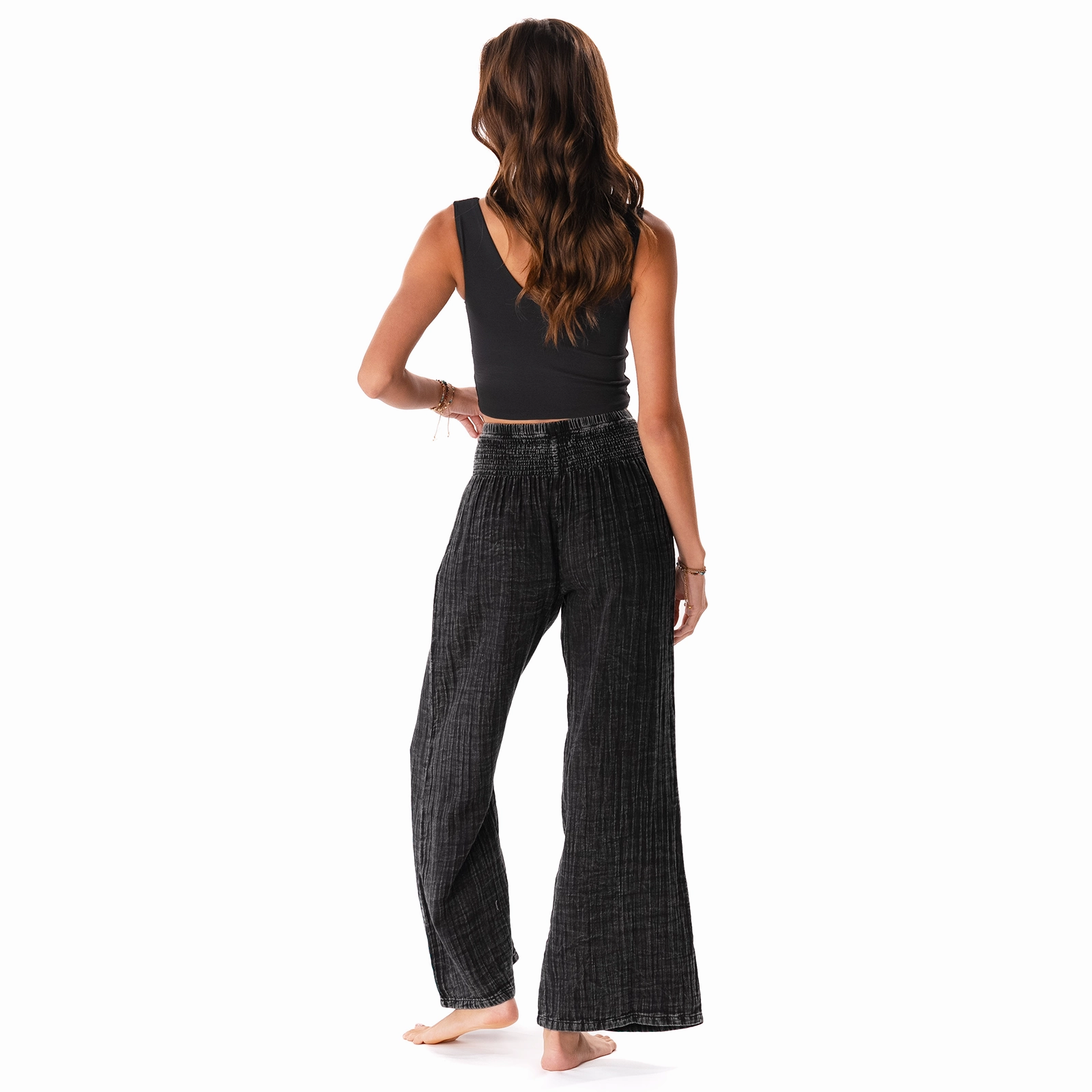 Anti Static Finish Fitted waist Vintage Black Wide Leg Cotton Pants