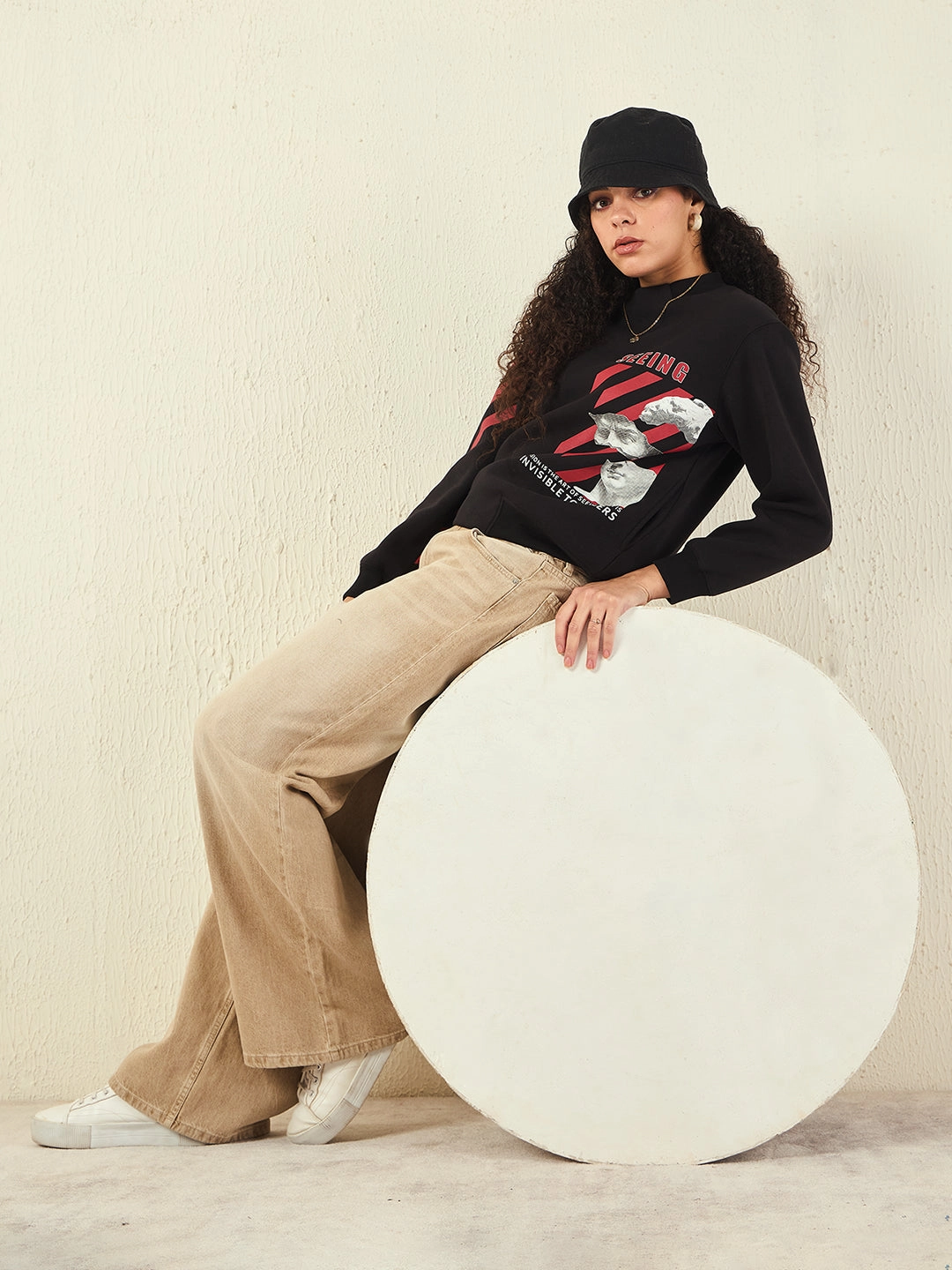 Madame Graphic Print Cotton Blend Black Sweatshirt Handmade Street Essential