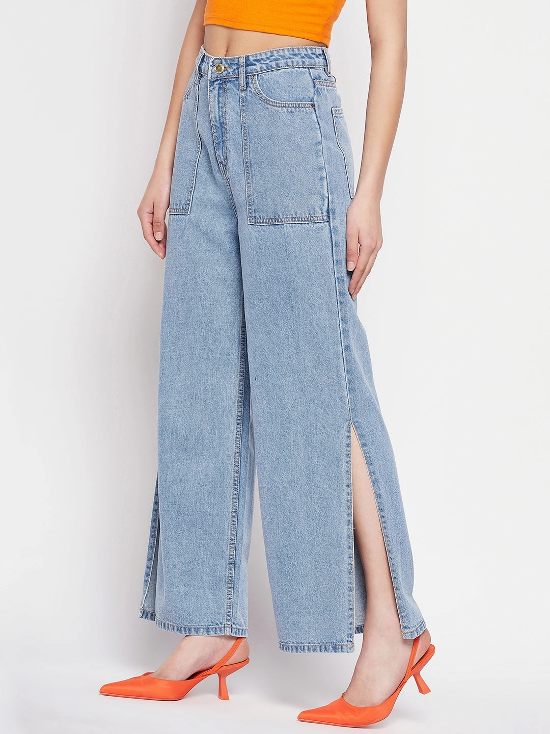 Madame Blue Slit Denim Affordable Autumn Days Breathable