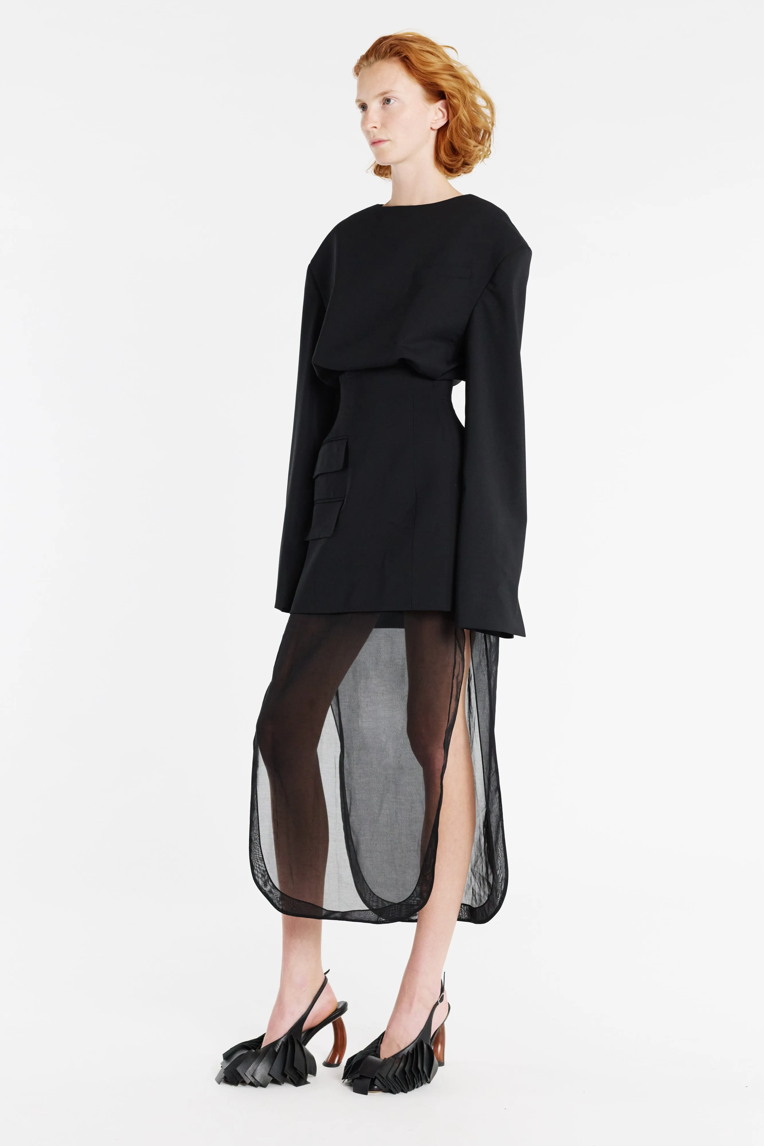 Basque Skirt With Organza Layer Black Style Moment High Shine