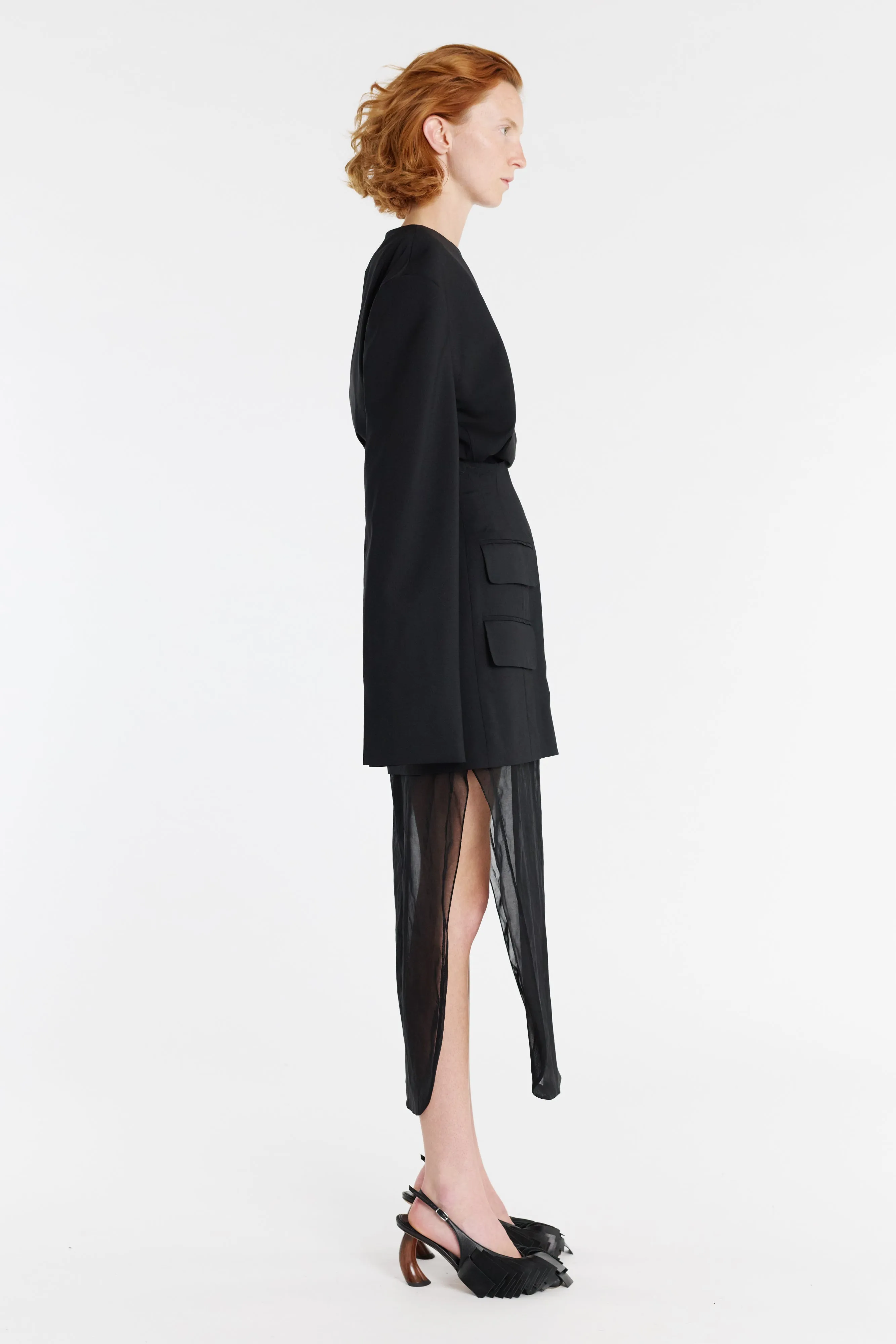 Easy Vibe light feel Basque Skirt With Organza Layer Black