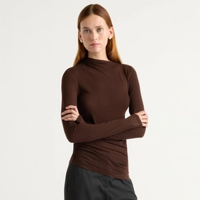 Quick Dry Tech Vittoria Asymmetric-Neck Semi-Sheer Ruched Tee