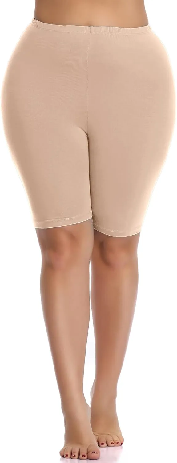 VOGUEMAX Women's Plus Size Short Leggings Stretchy Slip Shorts Mid Thigh Lightweight Pants