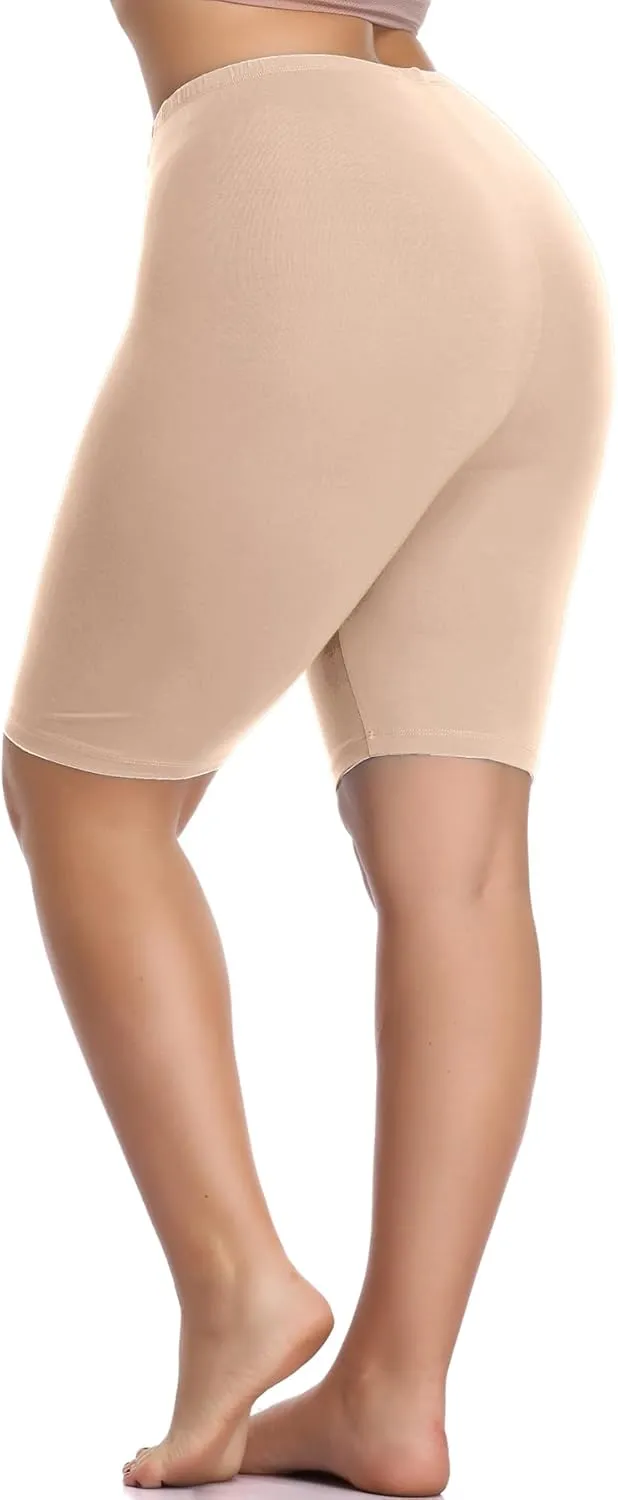 VOGUEMAX Women's Plus Size Short Leggings Stretchy Slip Shorts Mid Thigh Lightweight Pants