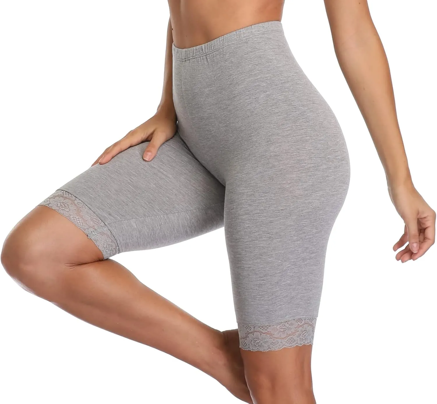 VOGUEMAX Women's Plus Size Short Leggings Stretchy Slip Shorts Mid Thigh Lightweight Pants