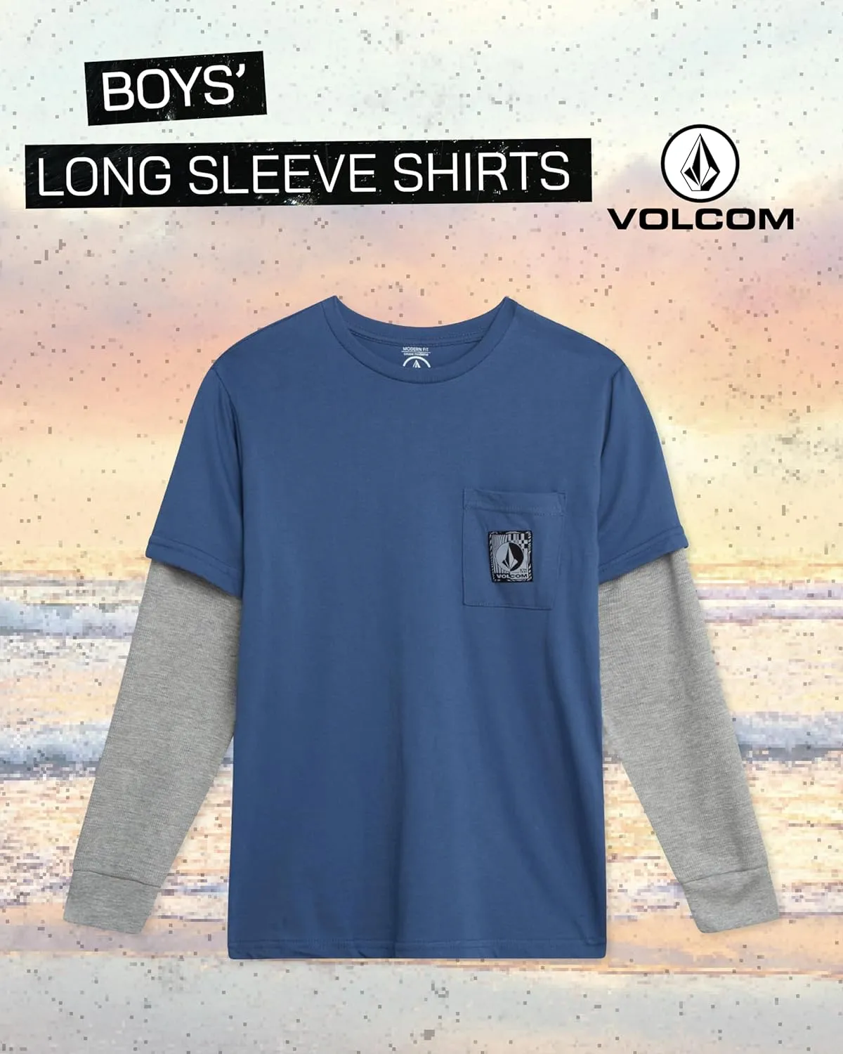 Volcom Boys' Two-Fer Shirt - Pullover Crewneck Long Sleeve Shirt - Stylish Logo Graphic Tee for Boys (Size: 8-20)