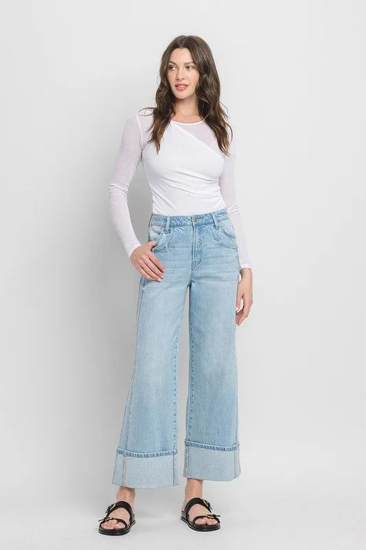 Waitlist 3/10 ♥Ariana High Rise Cuffed Wide Leg Jeans Light Wash