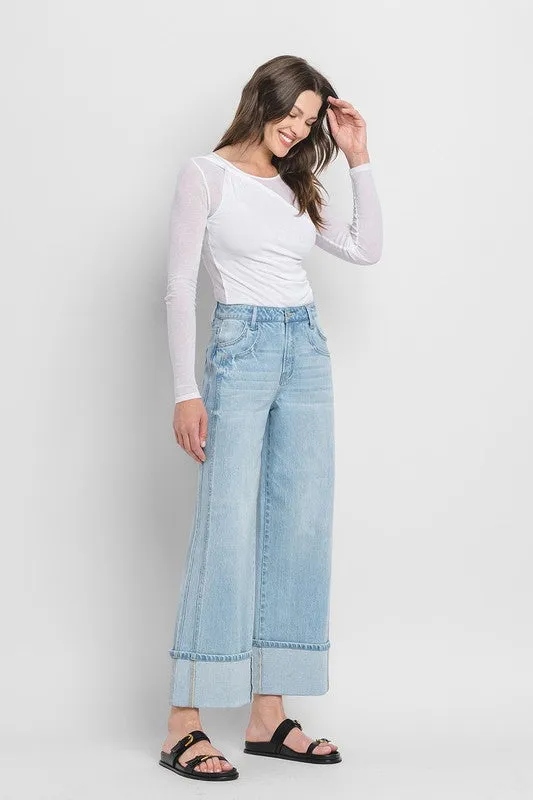 Waitlist 3/10 ♥Ariana High Rise Cuffed Wide Leg Jeans Light Wash