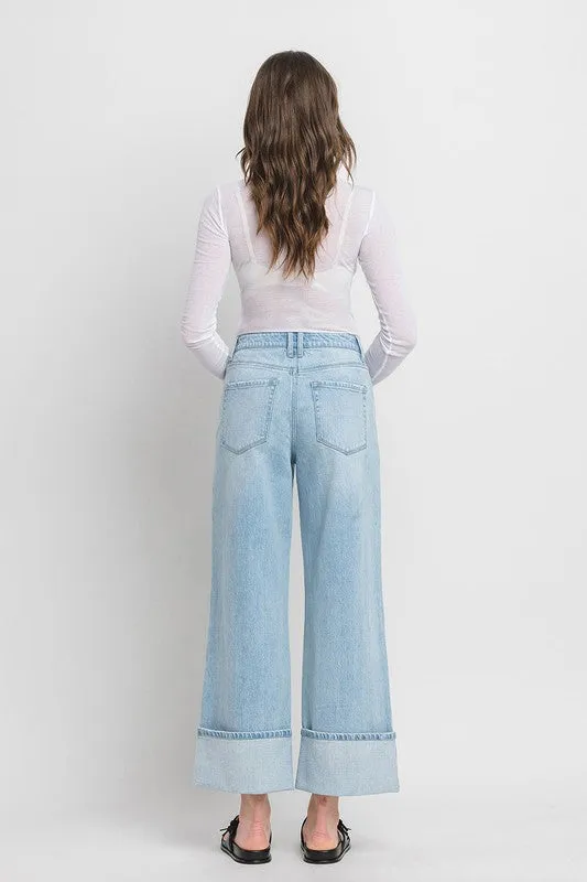 Waitlist 3/10 ♥Ariana High Rise Cuffed Wide Leg Jeans Light Wash