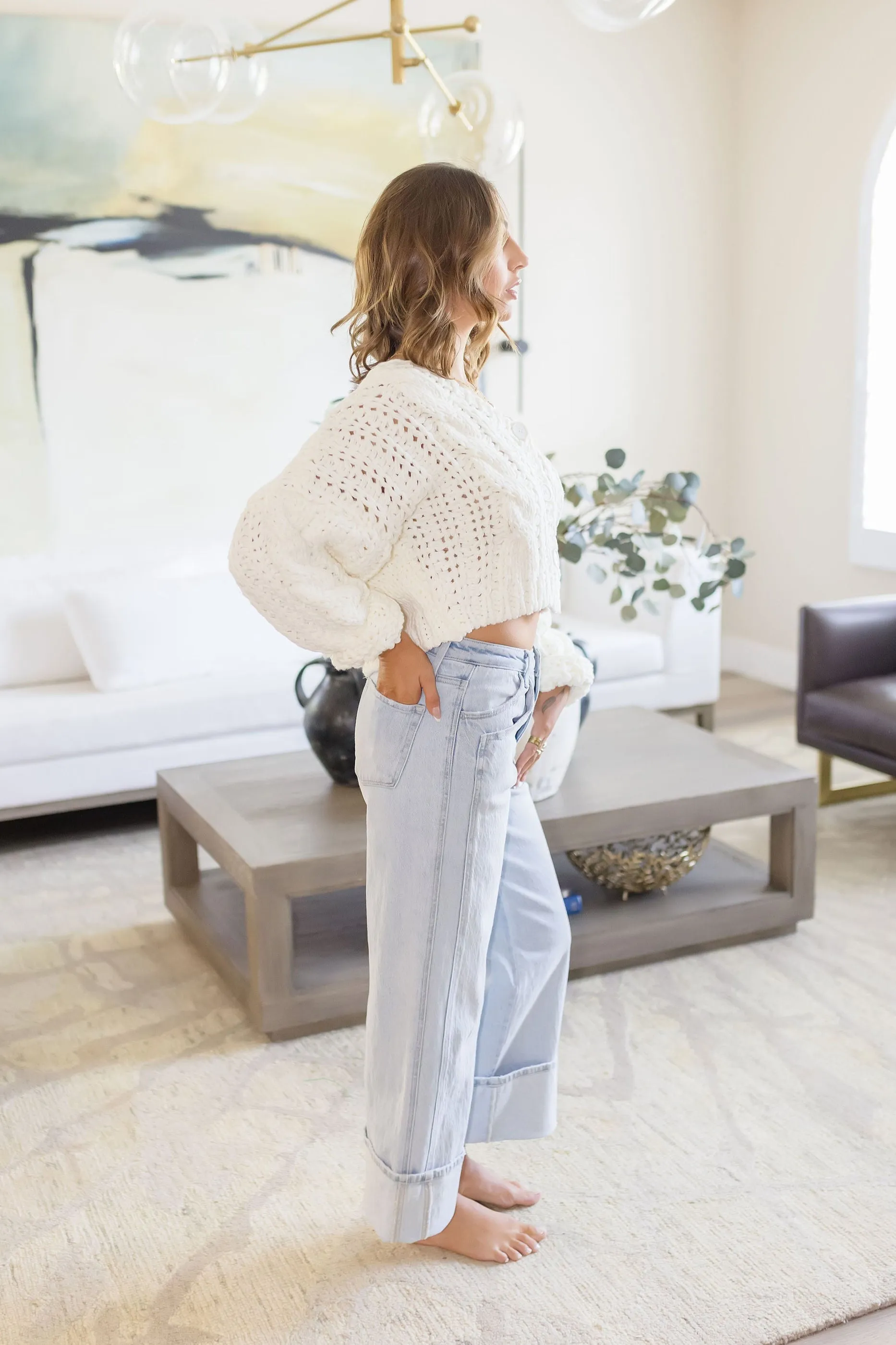 Waitlist 3/10 ♥Ariana High Rise Cuffed Wide Leg Jeans Light Wash