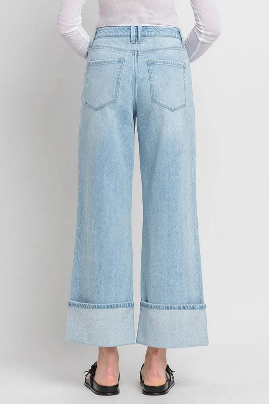 Waitlist 3/10 ♥Ariana High Rise Cuffed Wide Leg Jeans Light Wash