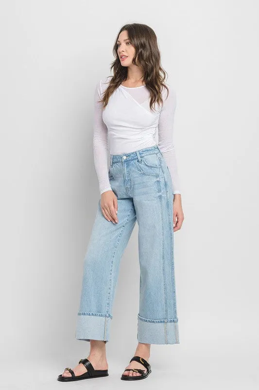 Waitlist 3/10 ♥Ariana High Rise Cuffed Wide Leg Jeans Light Wash