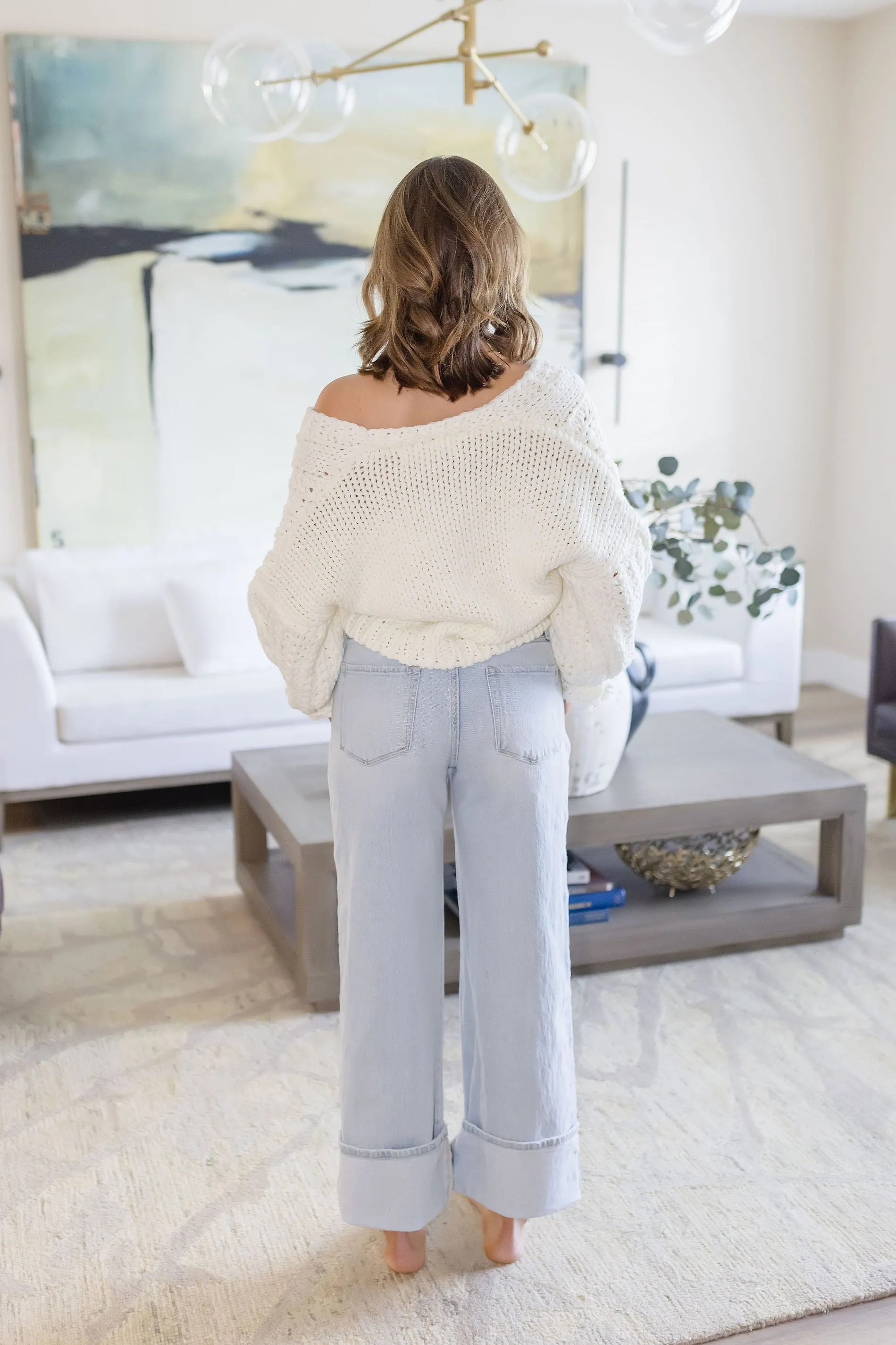 Waitlist 3/10 ♥Ariana High Rise Cuffed Wide Leg Jeans Light Wash