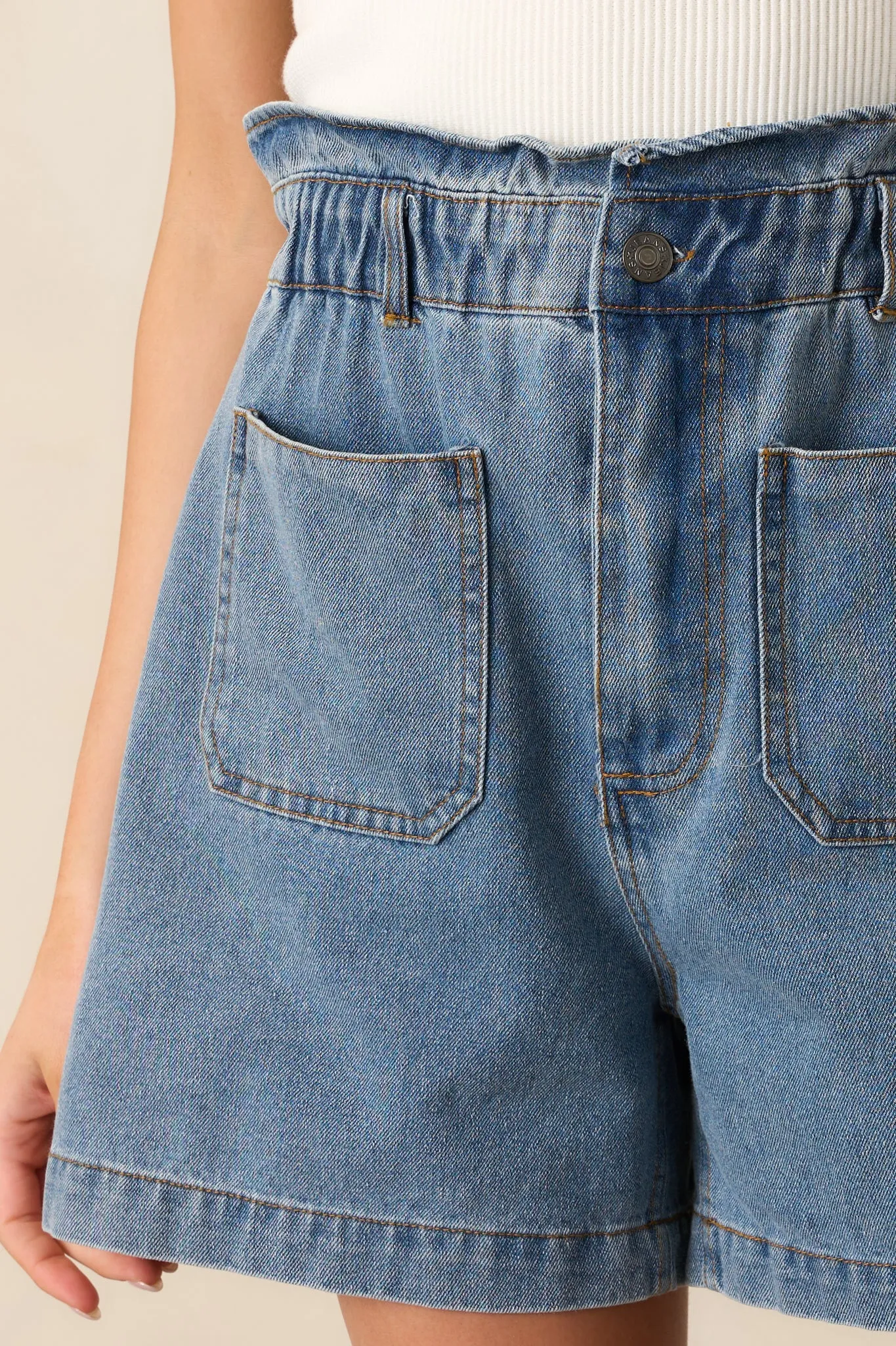 Walk In The Park Medium Wash Denim Paper Bag Shorts