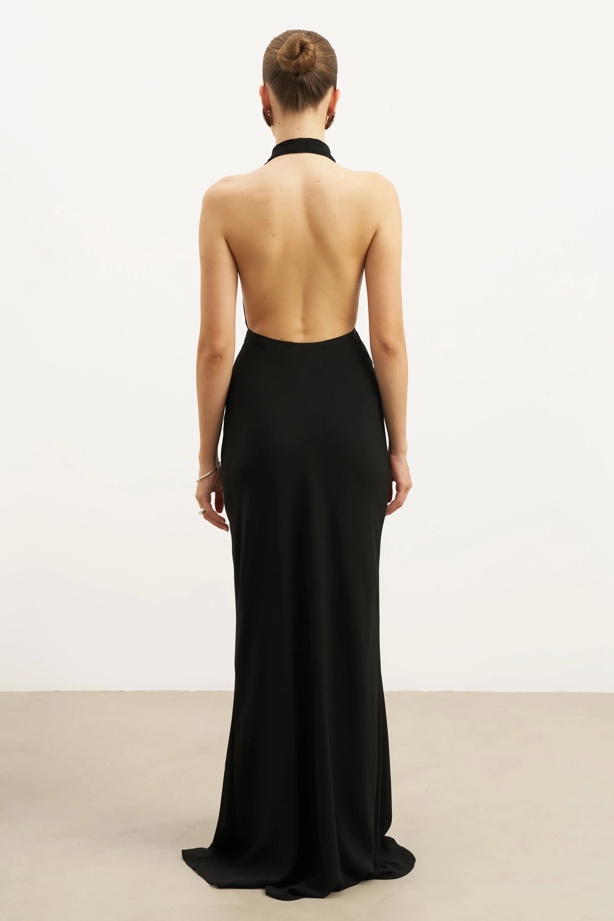 Chiffon Plunging Cowl Neck Maxi Dress - Black Mood Focused Light Coral