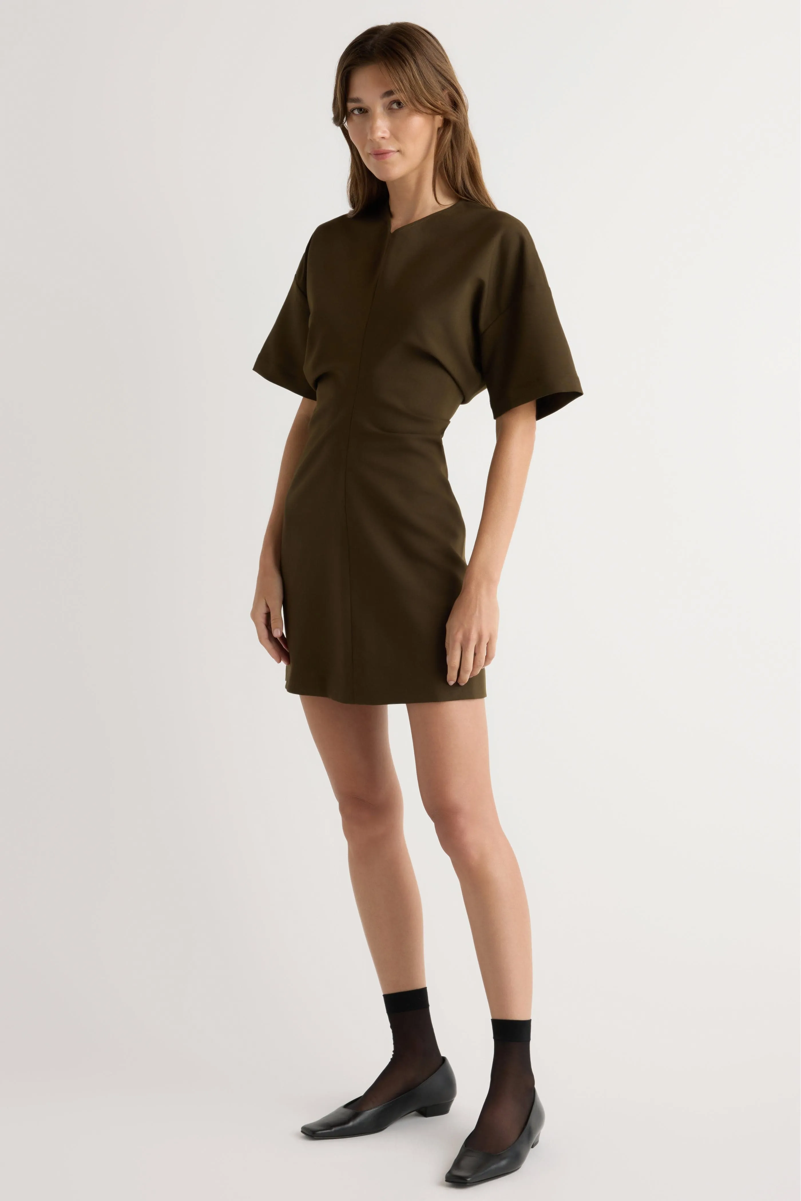 Free Shape Natural Texture Fiore Ruched V-Neck Mini Dress