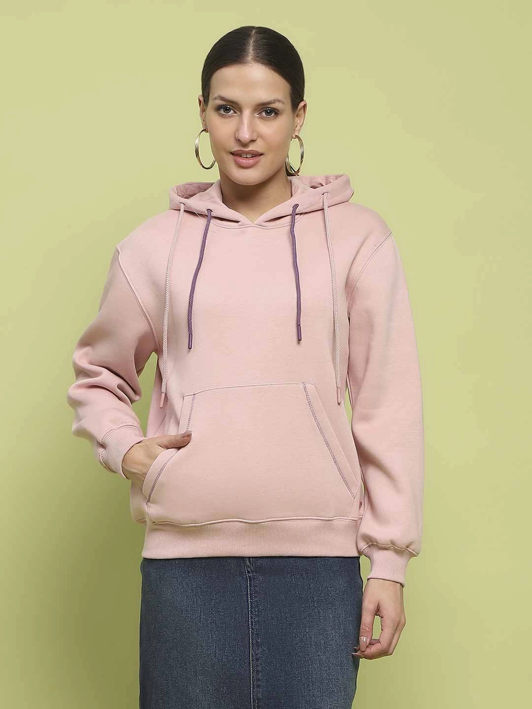 short sleeves Daily Sporty Madame Fleece Double Drawstring Hooded Dusty Pink Sweatshirt