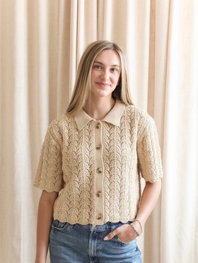 Non Restrictive Cuff Durable Elasticity Esther Crocheted Cardigan- Camel