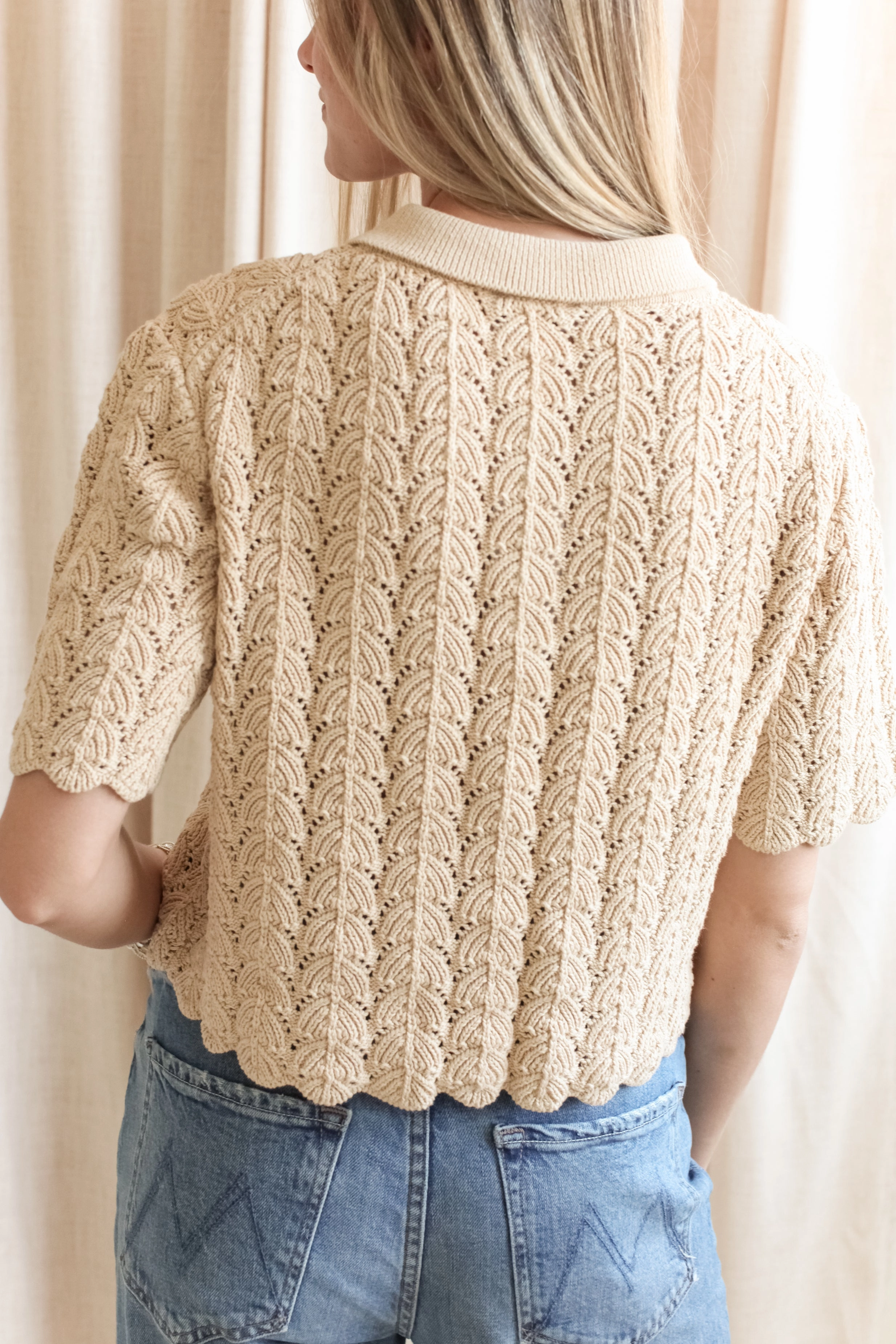 Esther Crocheted Cardigan- Camel Daywear Fit Layered Cable Pattern