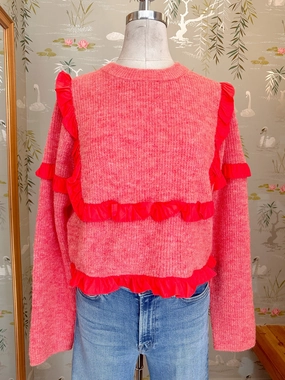Hallie Ruffle Sweater Natural Fiber Blend
